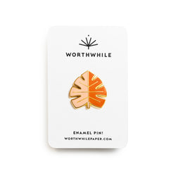 Minimal Blush & Orange Monstera Leaf Enamel Pin