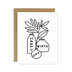 Leaves in Vases Screen Printed Birthday Card