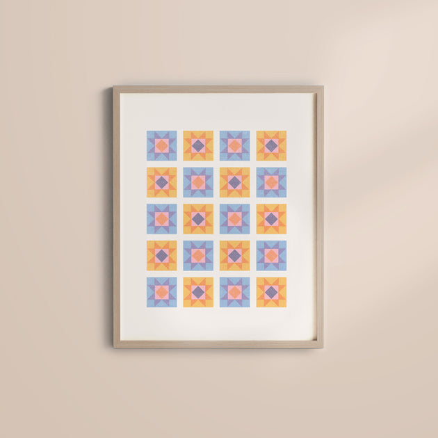 Quilt Block Print - 11x14 Risograph Art Print
