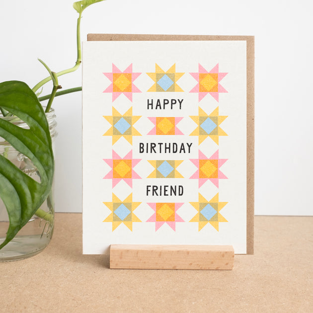 Birthday Friend Quilt Risograph Card