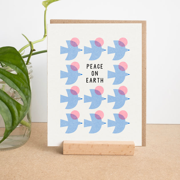 Blue Birds Peace Risograph Card