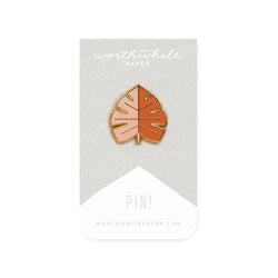 Minimal Blush & Orange Monstera Leaf Enamel Pin