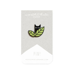 Cat in Leaves Enamel Pin