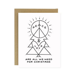 Peace and Love Christmas Riso Printed Card